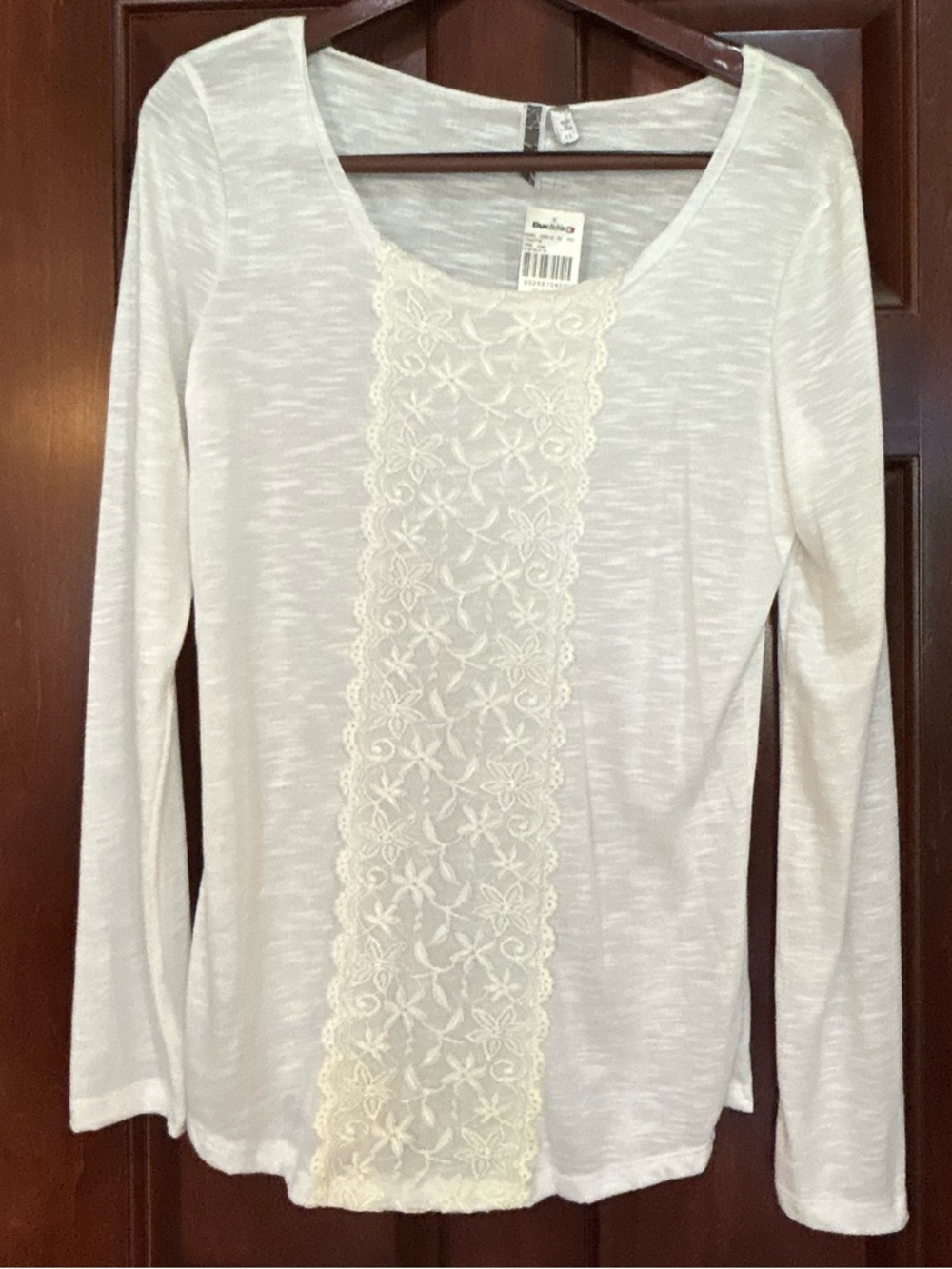 NWT BKE Boutique Ivory Lace Front Long Sleeve Boho Top Women’s XL
